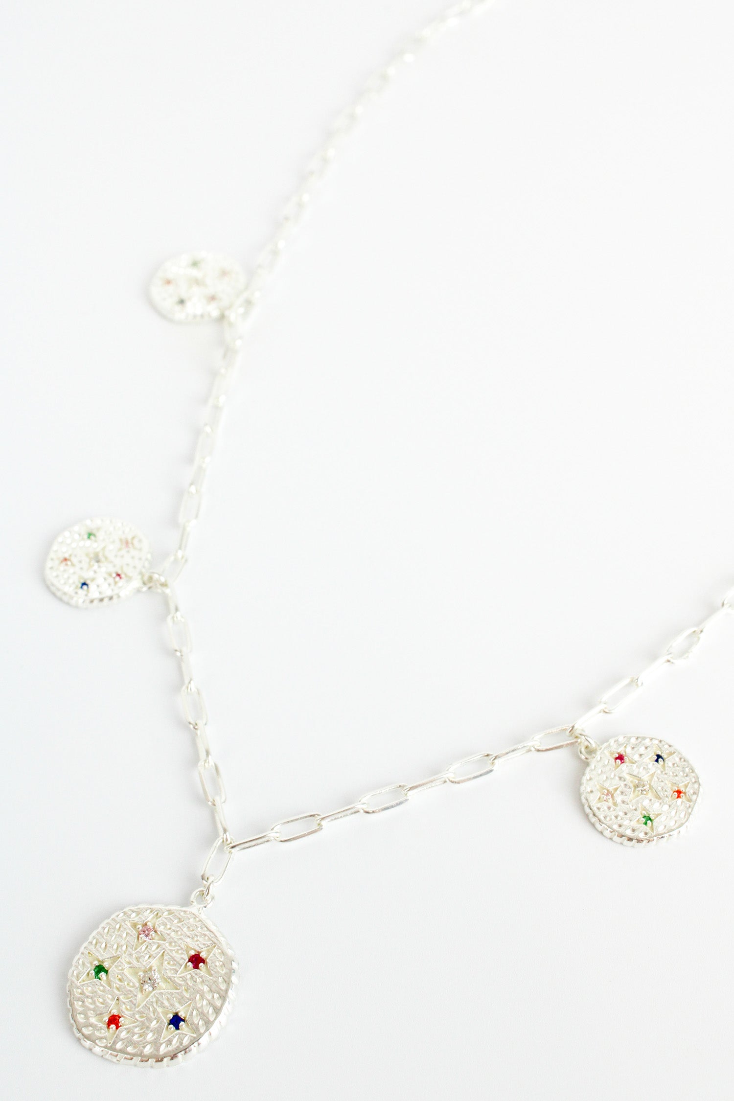 SILVER MULTI CRYSTAL COIN NECKLACE *FOR DISPATCH MID MARCH (7896075141336)