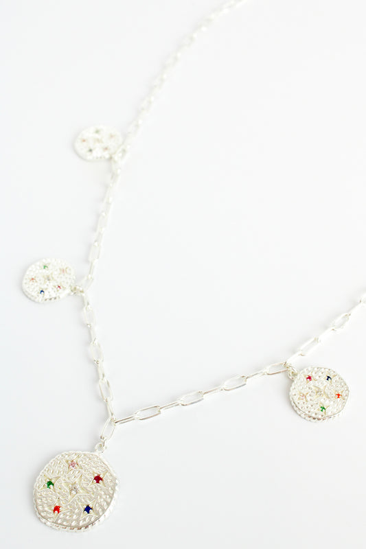 SILVER MULTI CRYSTAL COIN NECKLACE *FOR DISPATCH MID MARCH (7896075141336)