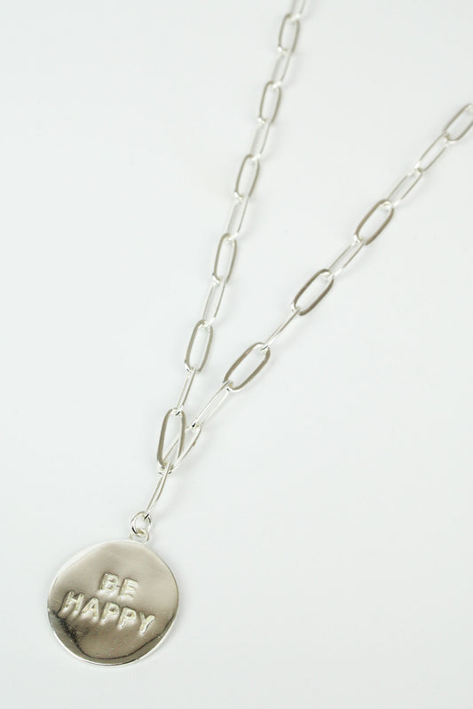 SILVER BE HAPPY COIN NECKLACE (7896132649176)