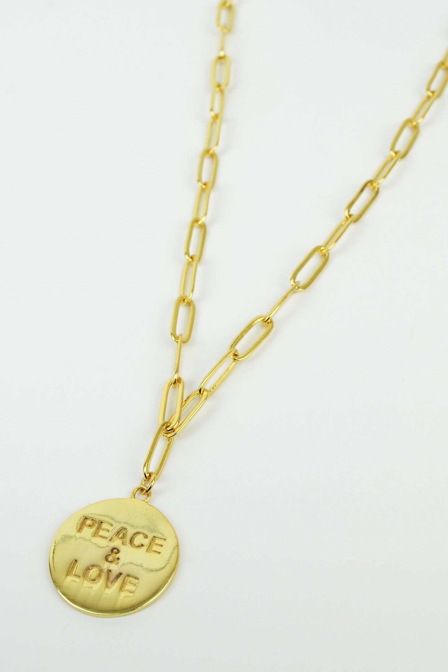 GOLD PEACE & LOVE COIN NECKLACE (7896133173464)