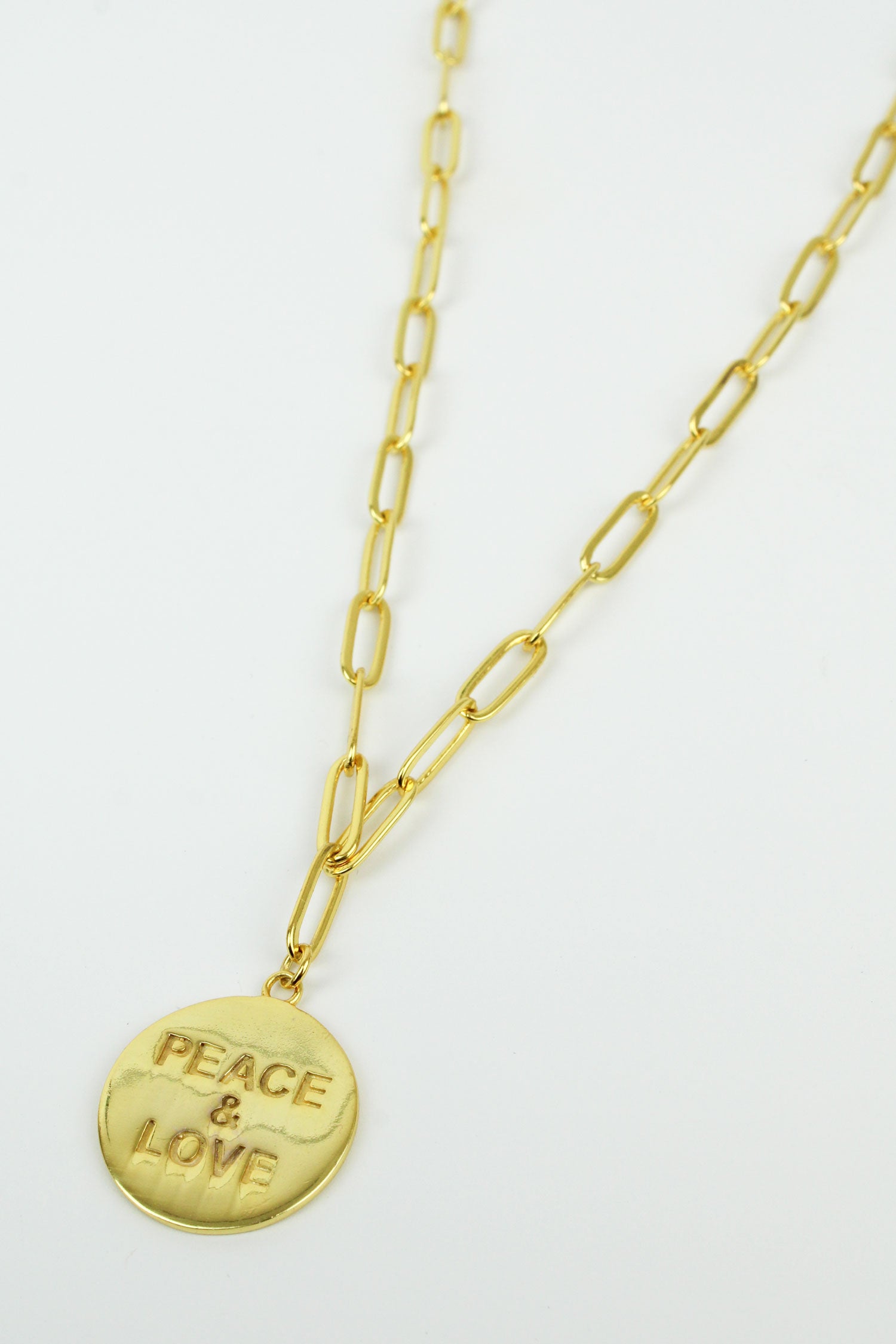 GOLD PEACE & LOVE COIN NECKLACE (7896133173464)
