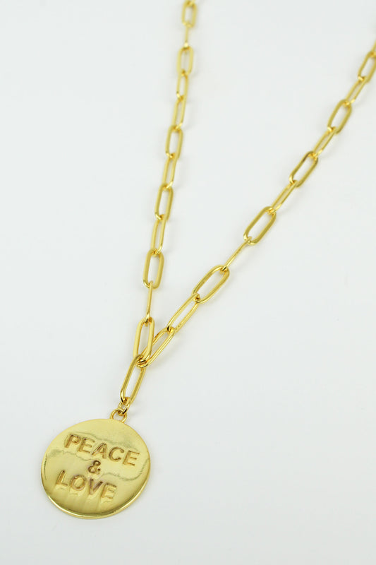 GOLD PEACE & LOVE COIN NECKLACE (7896133173464)