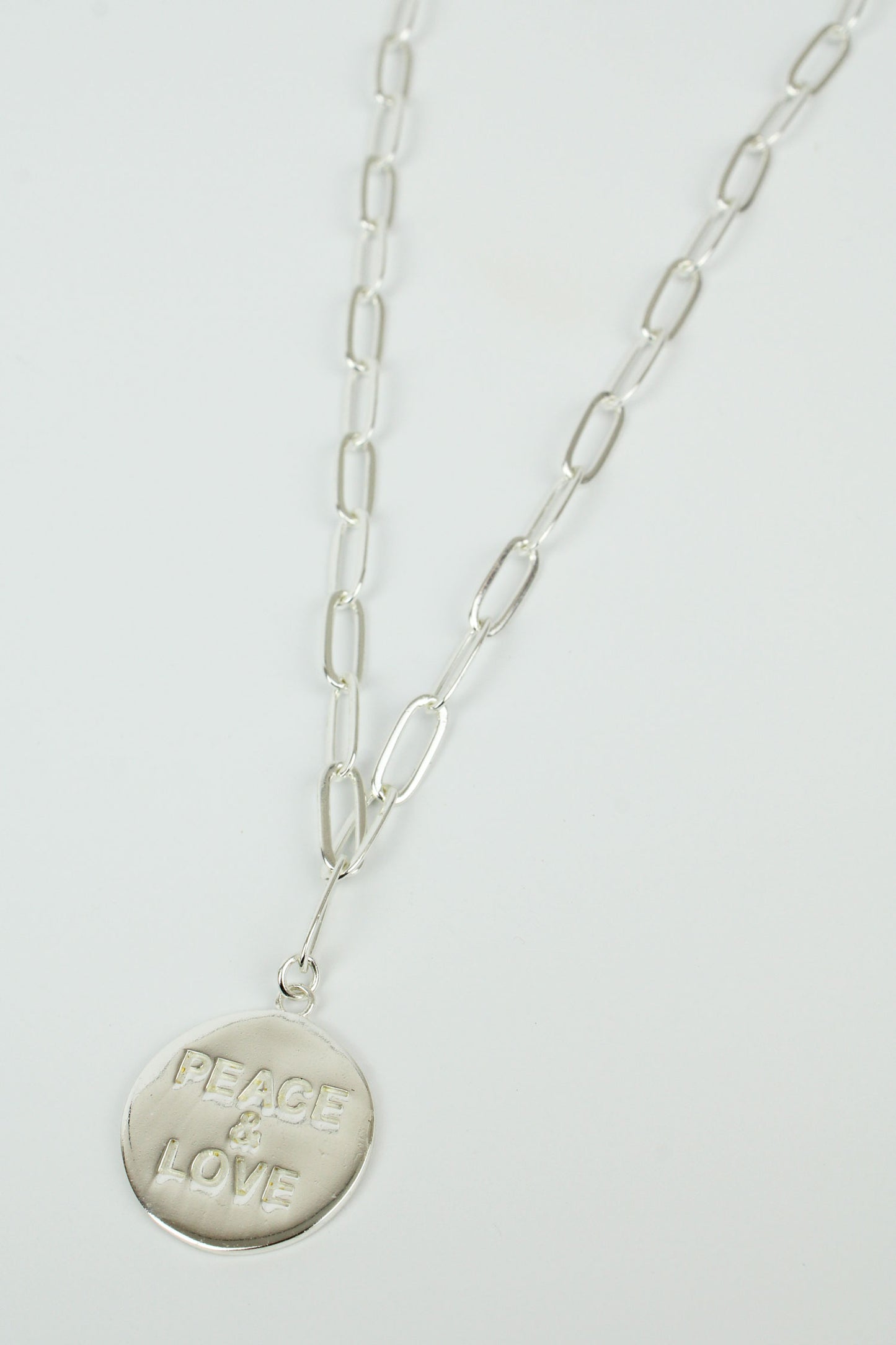 SILVER PEACE & LOVE COIN NECKLACE (7896133533912)