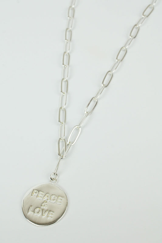 SILVER PEACE & LOVE COIN NECKLACE (7896133533912)