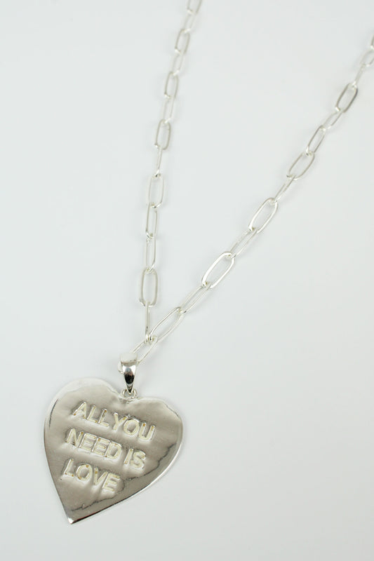 SILVER ALL YOU NEED IS LOVE HEART NECKLACE (7896520556760)