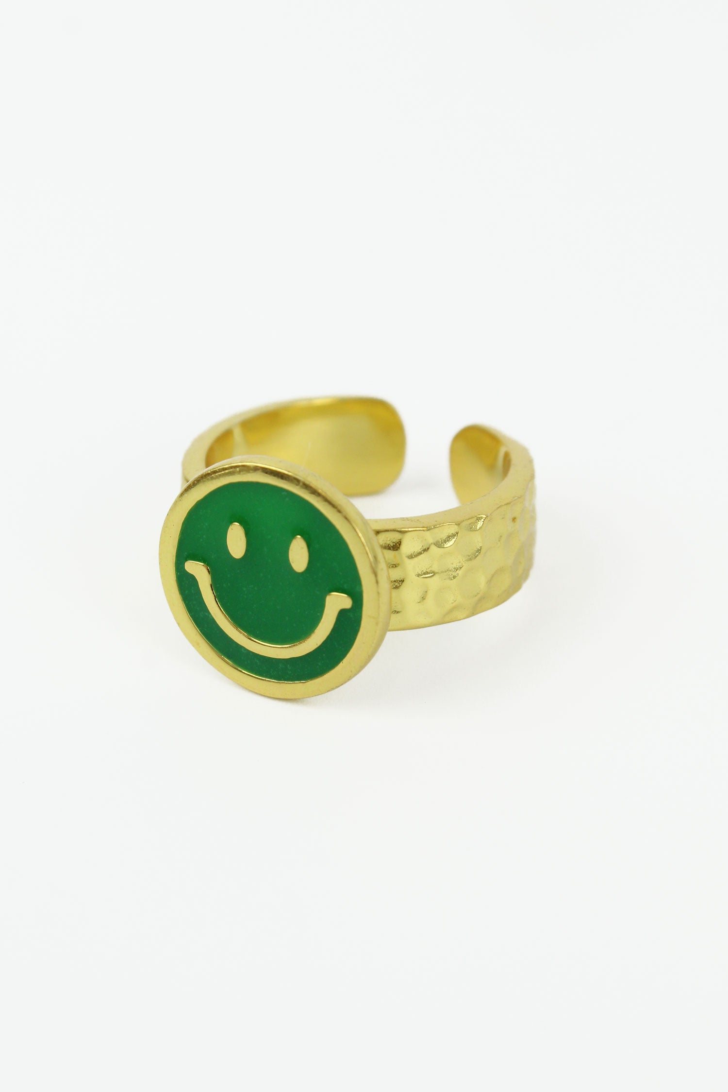 GREEN ENAMEL SMILEY RING (7858007441624)