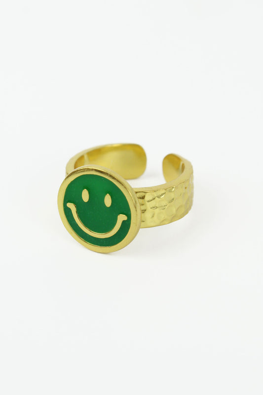 GREEN ENAMEL SMILEY RING (7858007441624)
