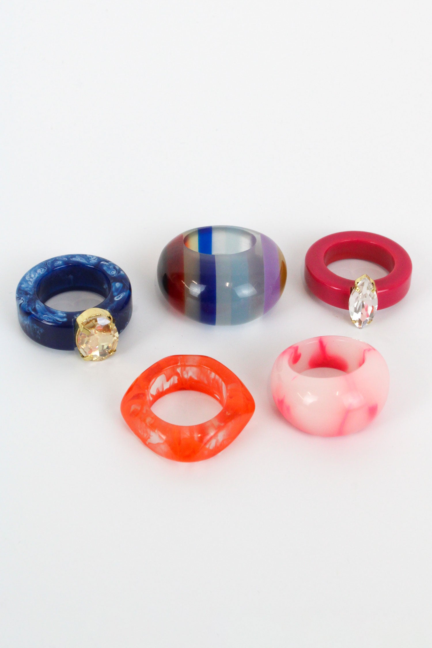 CHUNKY GEM RINGS WARM COLOURS - PACK OF 15 (S/M/L) (7933896949976)