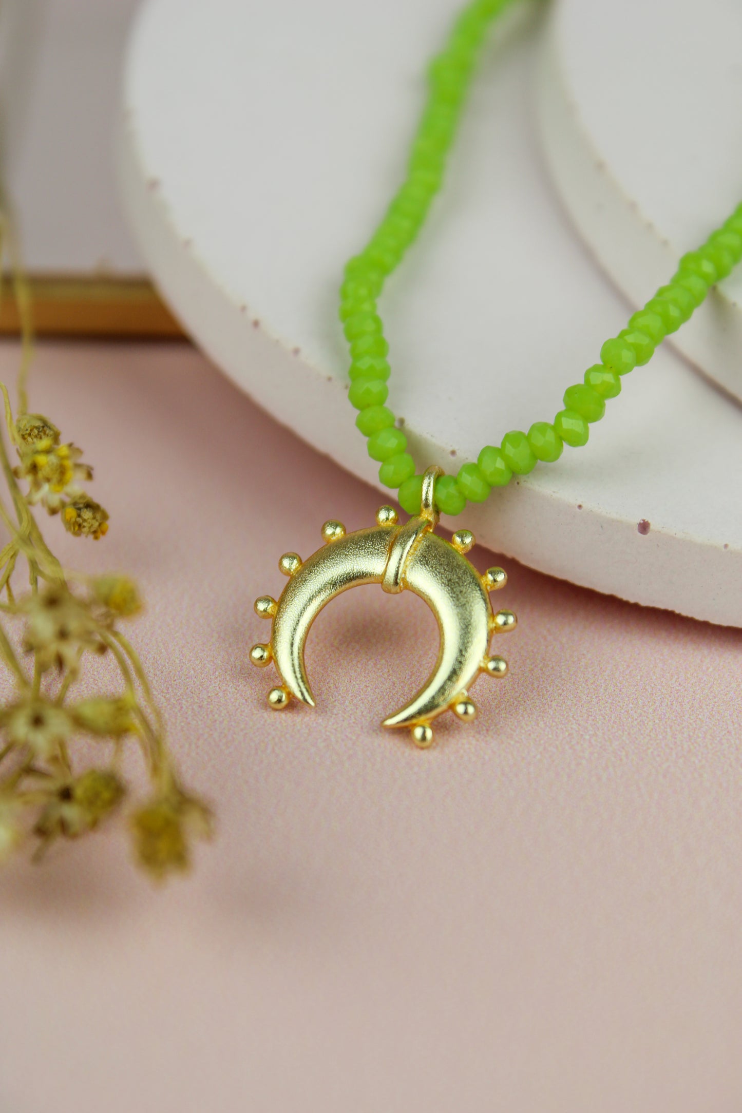 *PREORDER* BEADED NECKLACE WITH CRESCENT CHARM (7585539490008)